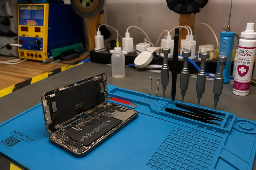 Phone repair workbench at FoneFix Honiton