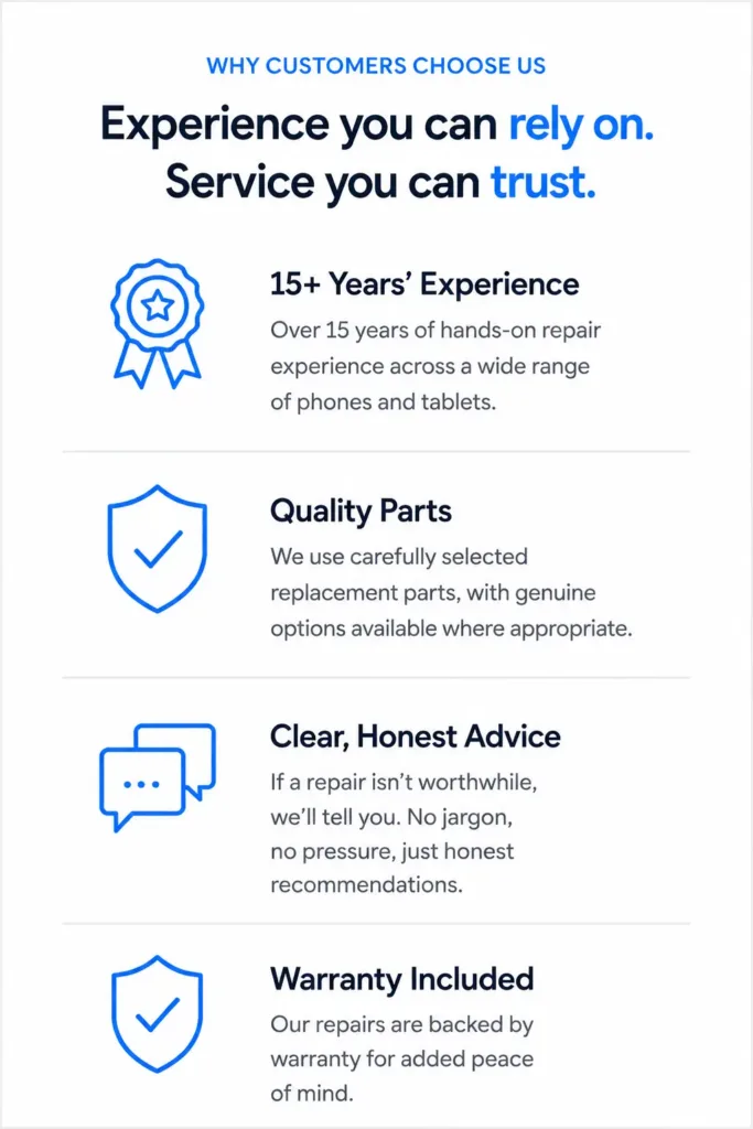 Why customers choose FoneFix Honiton for phone and tablet repairs