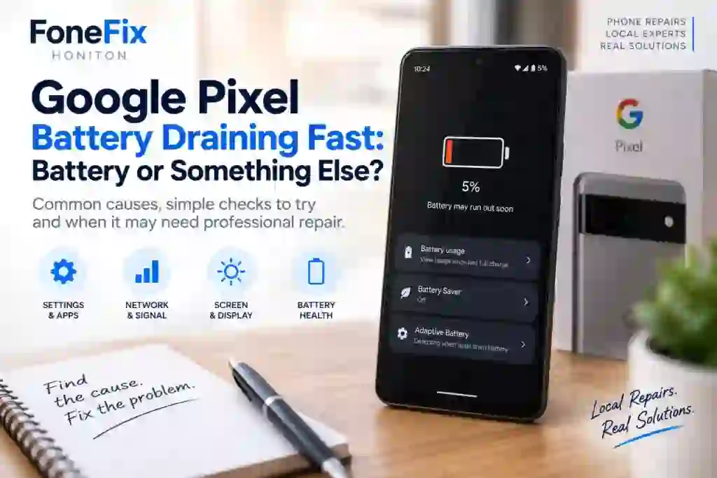 Google Pixel battery draining fast troubleshooting guide from FoneFix Honiton