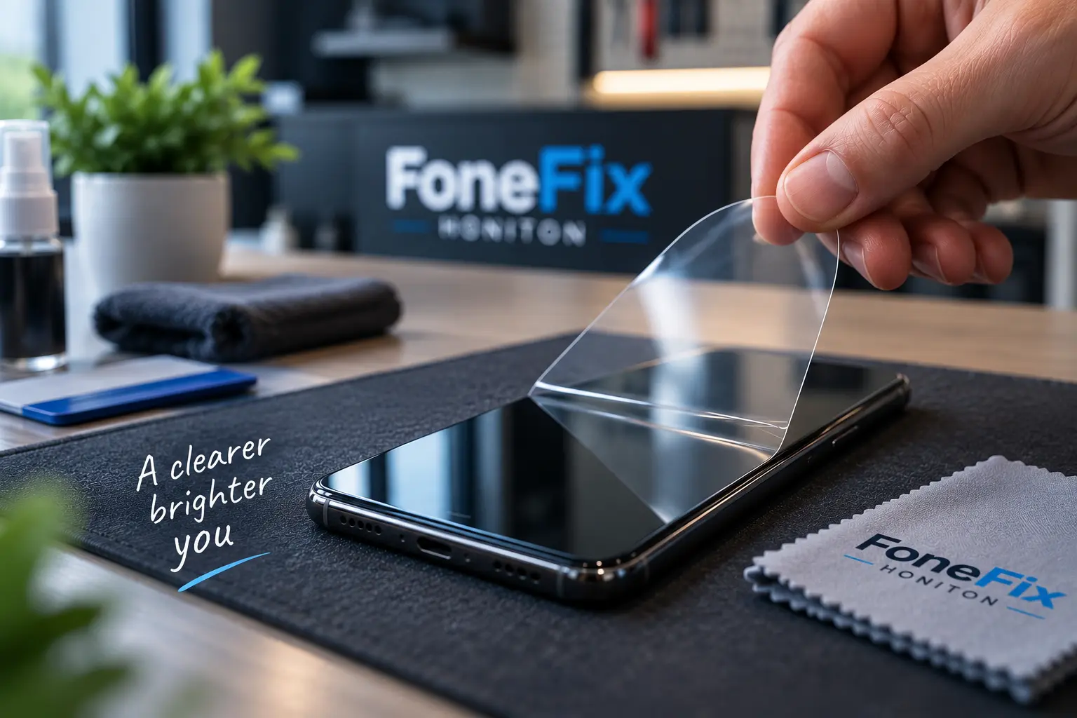 Hydrogel screen protector being fitted to a smartphone