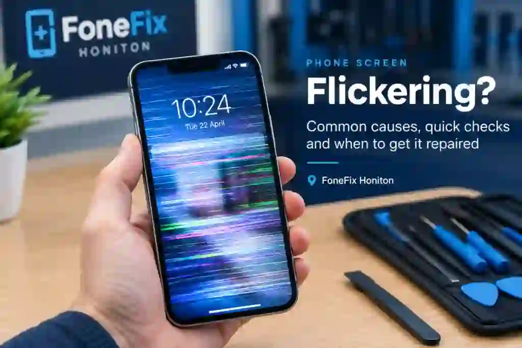 Phone with a flickering screen showing display problems – FoneFix Honiton