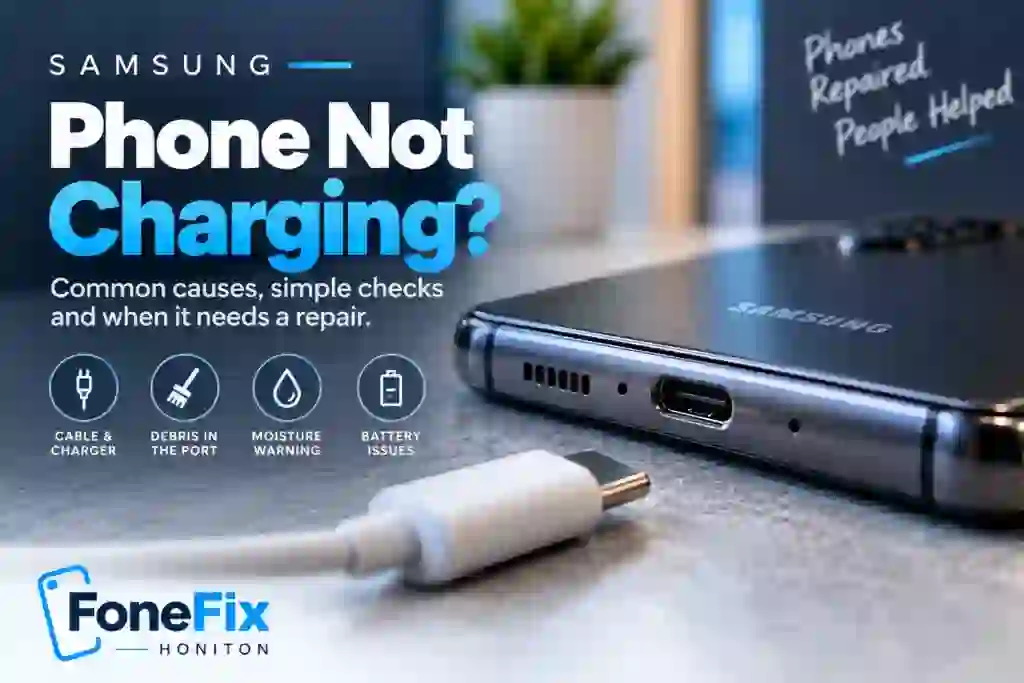 Samsung phone not charging showing USB-C charging port and common charging problems